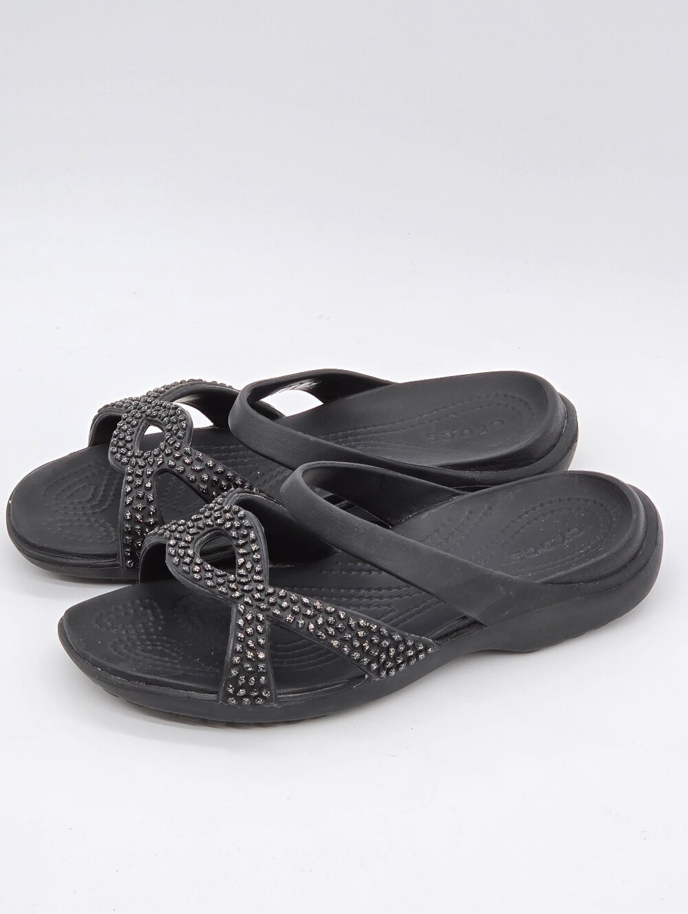 Crocs Meleen Twist Diamante Sandals Womens 7 Black Embelish Summer Cruise Water